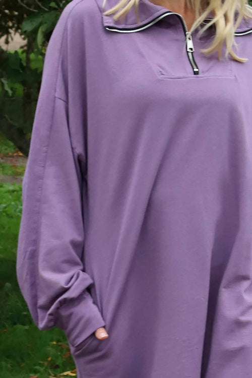 Susan Quarter Zip Cotton Sweatshirt Purple - Image 3