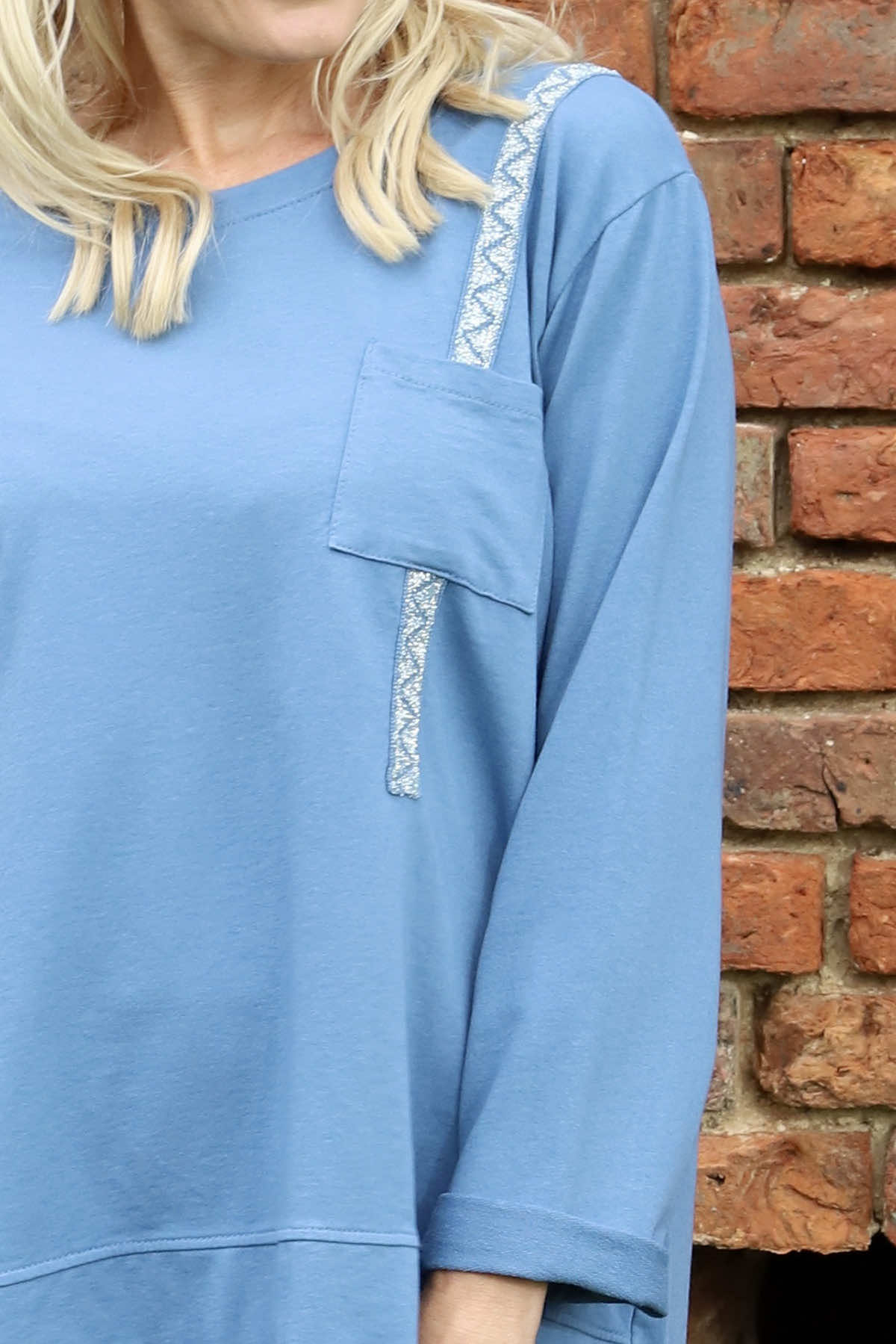 Barbara Pocket Cotton Top Blue