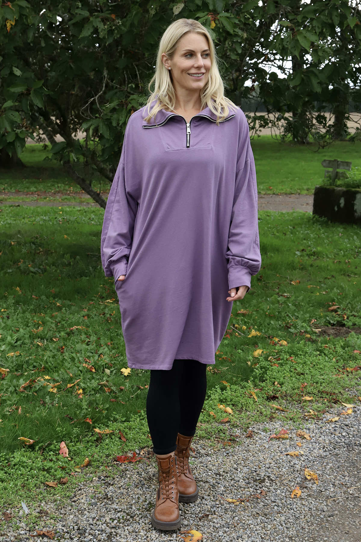Susan Quarter Zip Cotton Sweatshirt Purple
