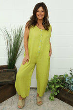 Margot Sleeveless Linen Jumpsuit Olive Olive - Margot Sleeveless Linen Jumpsuit Olive