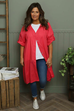 Alicia Button Linen Jacket Fuchsia