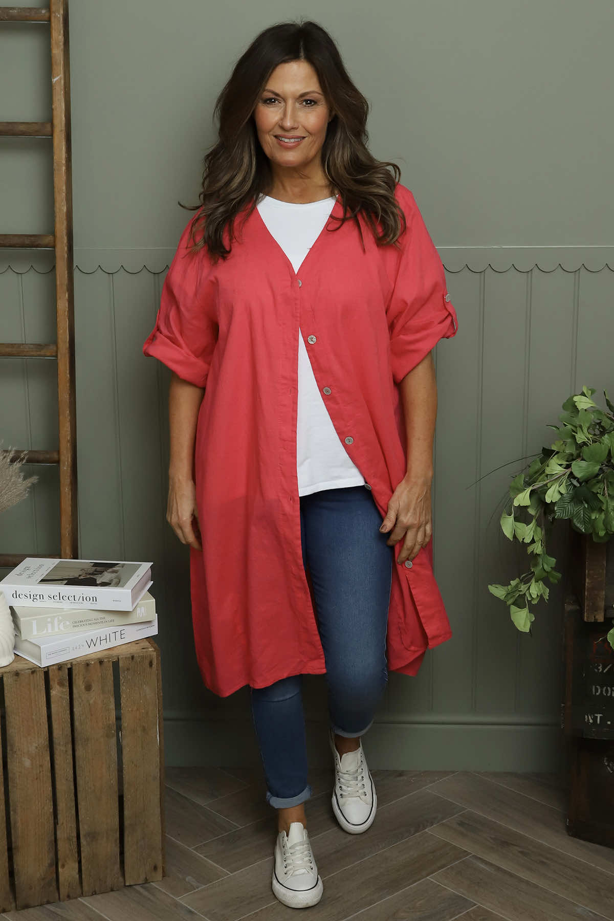 Alicia Button Linen Jacket Fuchsia