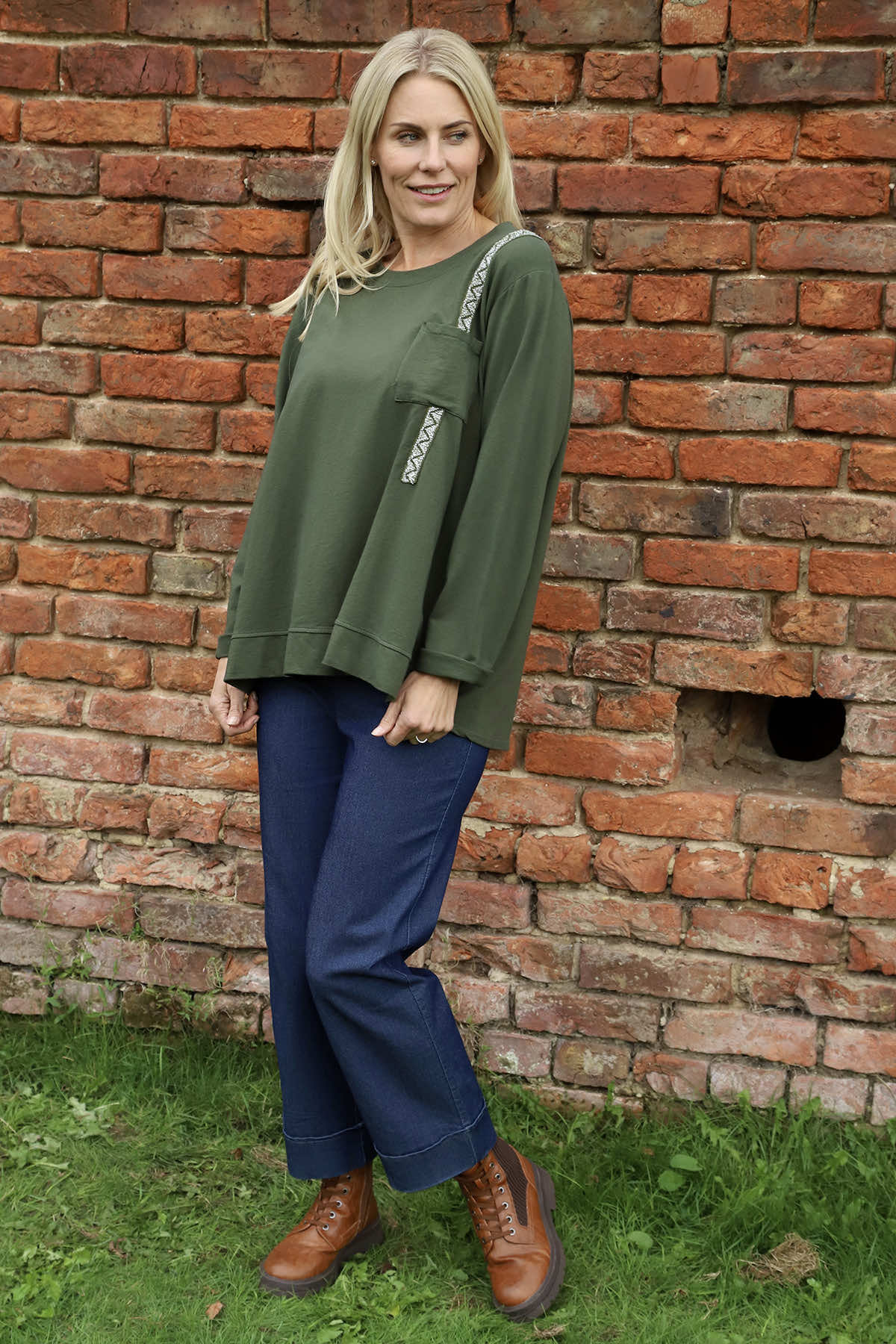 Barbara Pocket Cotton Top Khaki