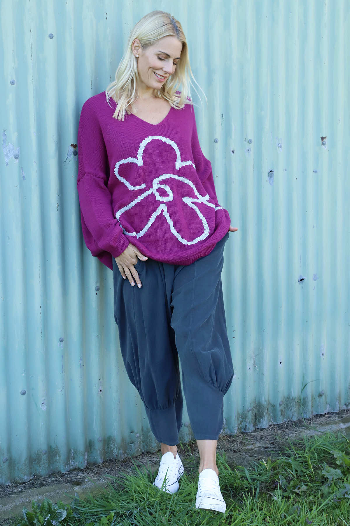 Roxanna Flower Knitted Jumper Berry