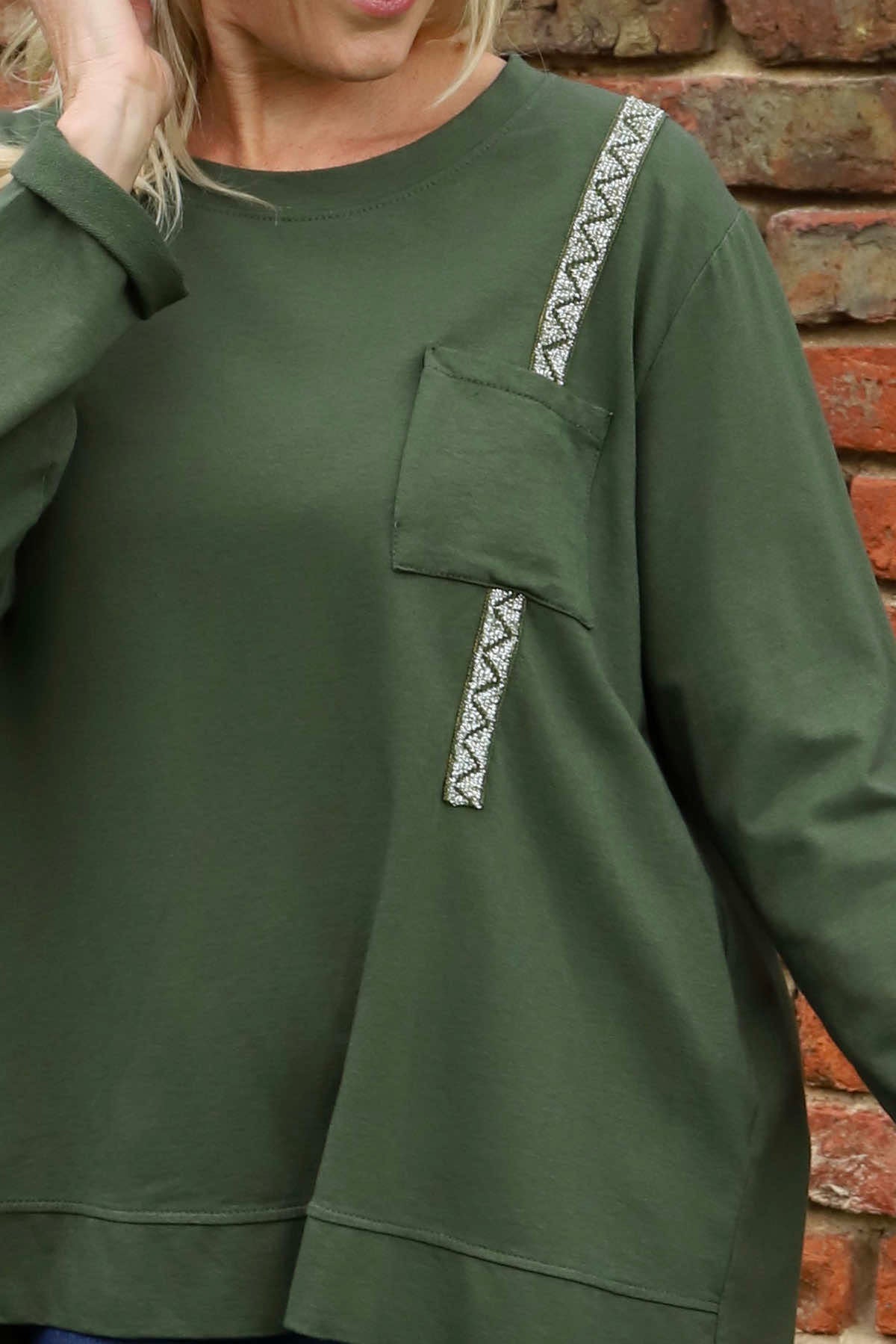 Barbara Pocket Cotton Top Khaki