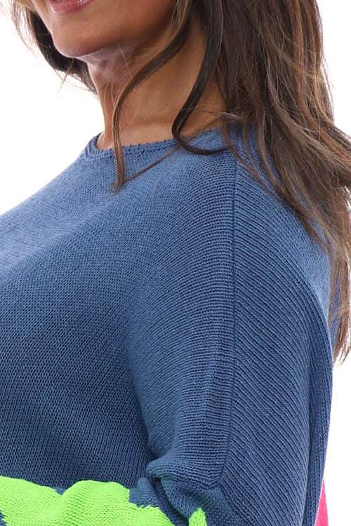 Alfano Cotton Star Knit Jumper Denim Blue - Image 2