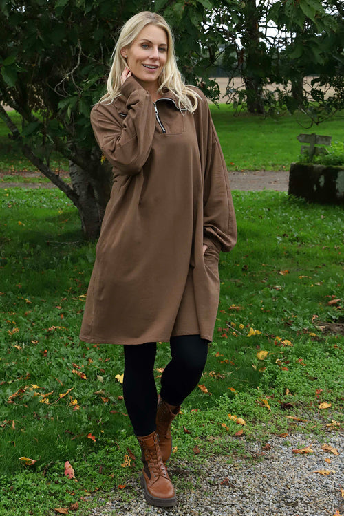 Susan Quarter Zip Cotton Sweatshirt Nutmeg - Image 1