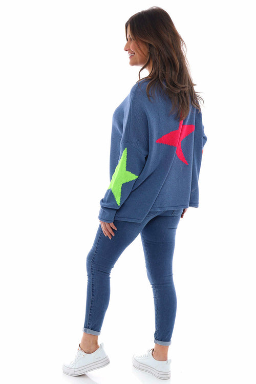 Alfano Cotton Star Knit Jumper Denim Blue - Image 5