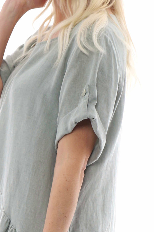 Nicola Washed Button Detail Linen Dress Khaki - Image 5