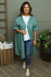 Alicia Button Linen Jacket Sage Green