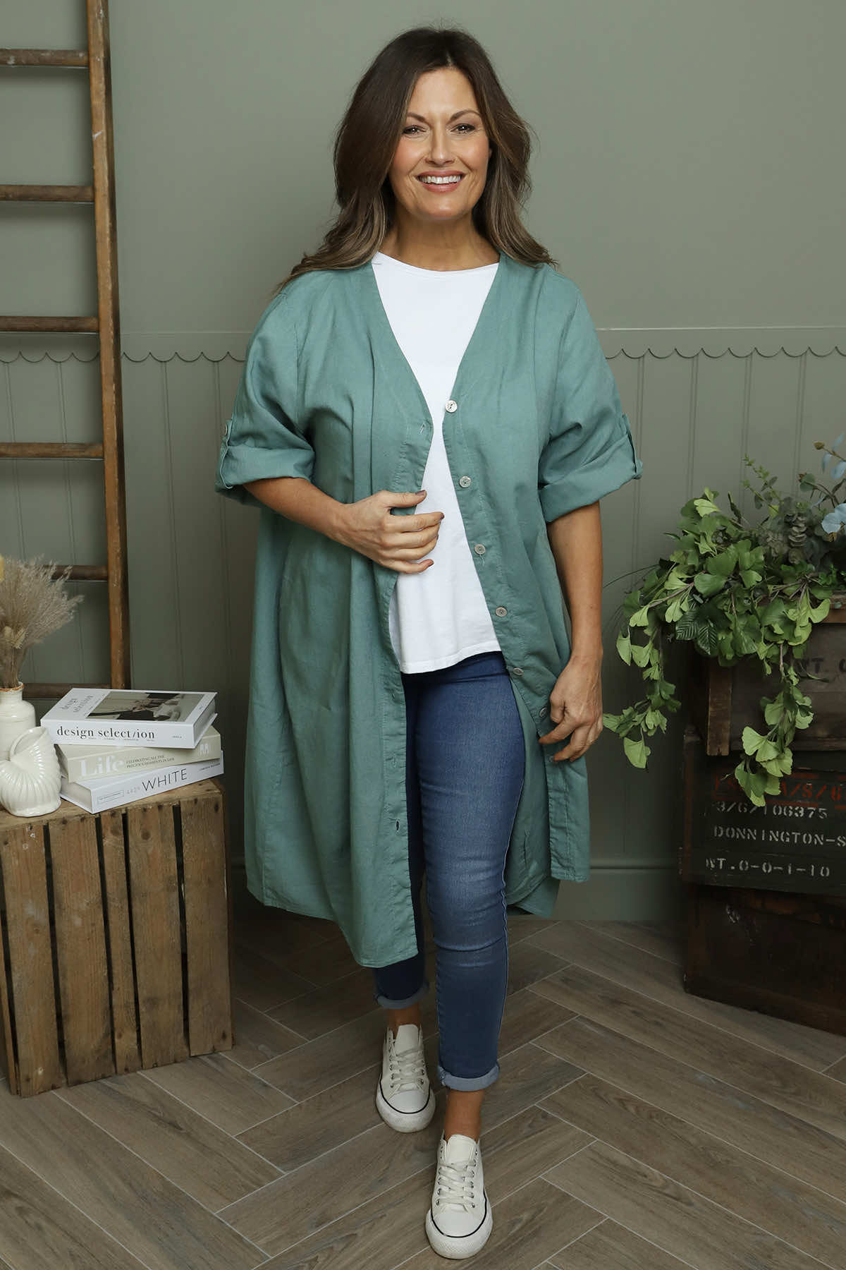 Alicia Button Linen Jacket Sage Green