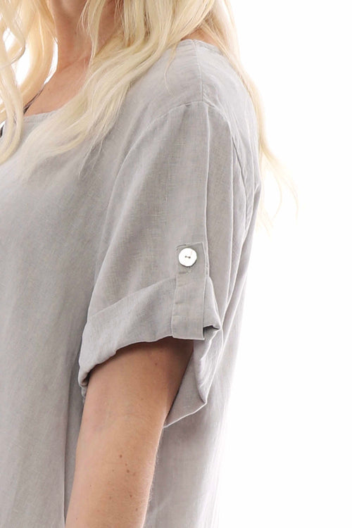 Nicola Washed Button Detail Linen Dress Mocha - Image 5