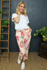 Marguerite Floral Belted Linen Trousers Peach