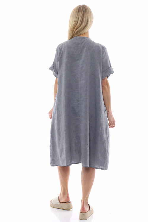 Nicola Washed Button Detail Linen Dress Mid Grey - Image 6