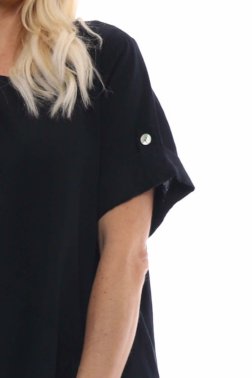 Nicola Washed Button Detail Linen Dress Black - Image 4