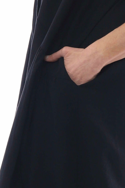 Nicola Washed Button Detail Linen Dress Black - Image 5