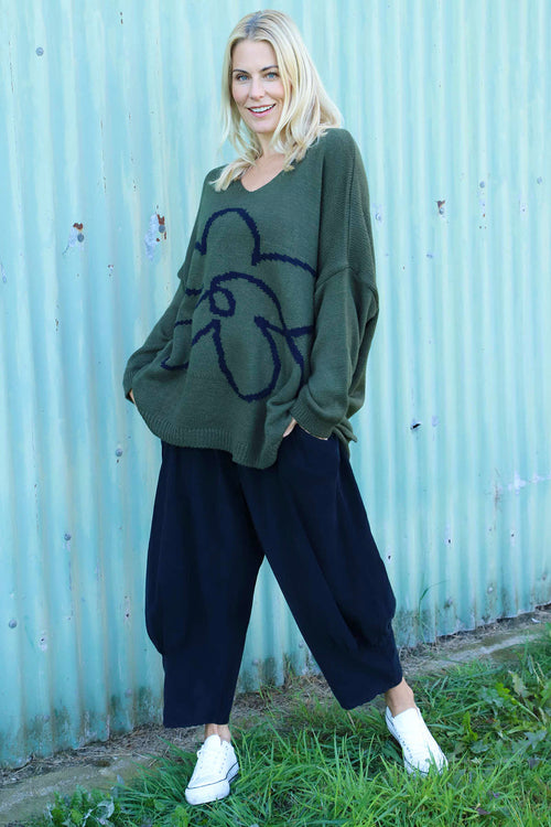 Roxanna Flower Knitted Jumper Khaki - Image 2