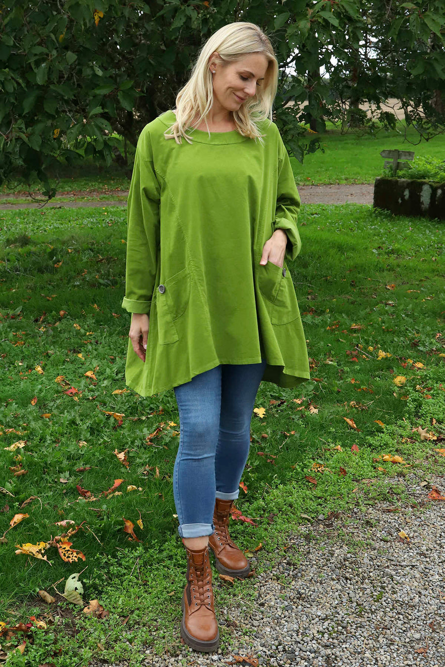 Shauna Button Pocket Needlecord Top Green