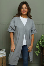 Alicia Button Linen Jacket Grey Grey - Alicia Button Linen Jacket Grey