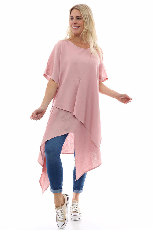 Avabella Asymmetric Linen Tunic Pink - Image 1