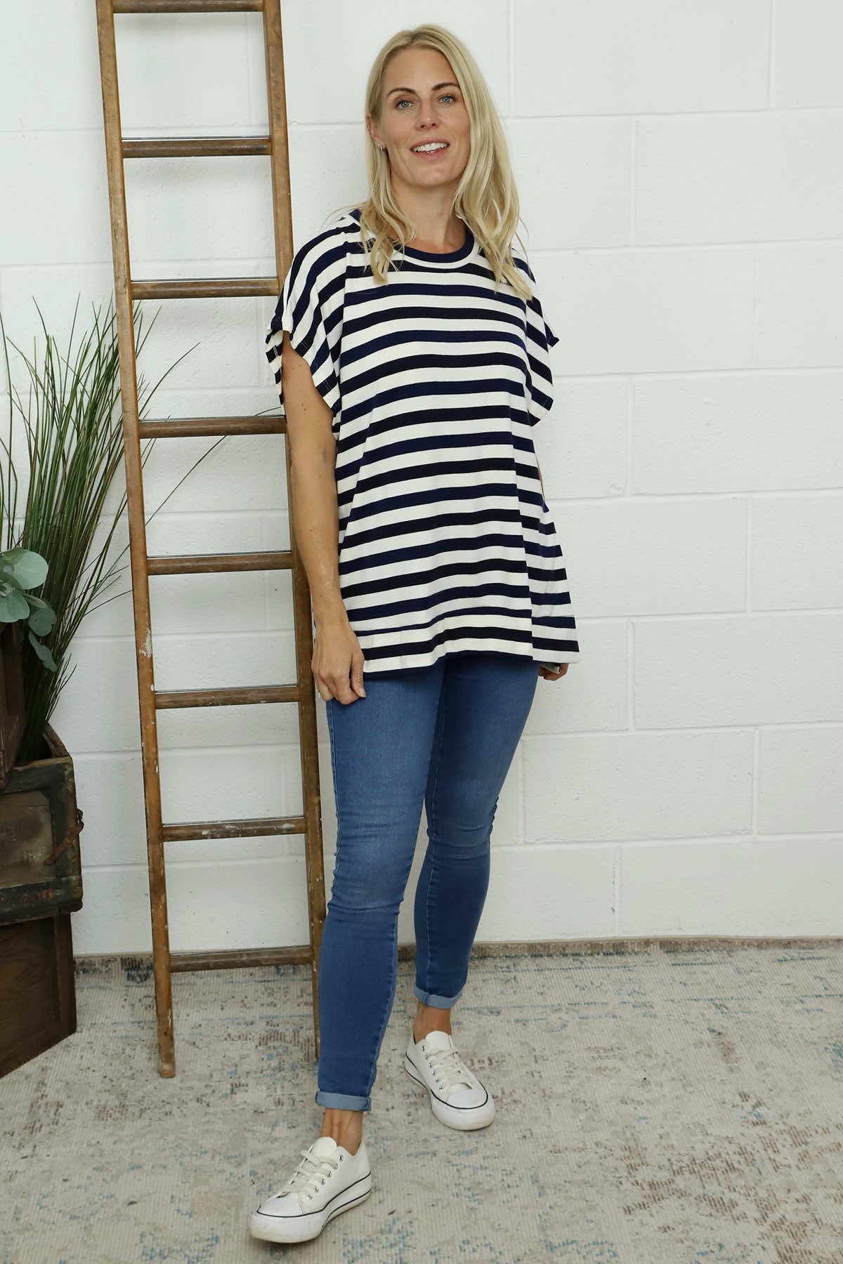 Winona Stripe Knit Top Navy