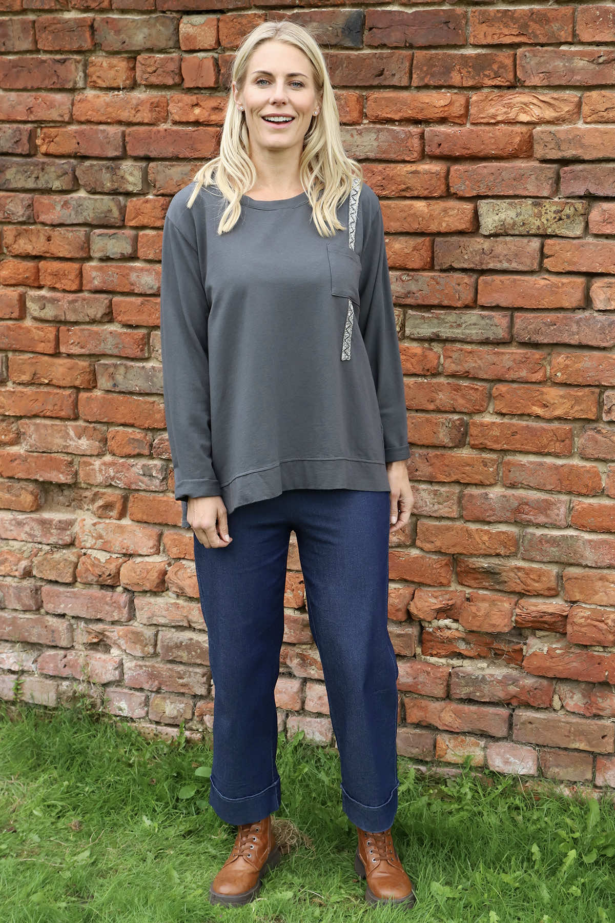 Barbara Pocket Cotton Top Charcoal