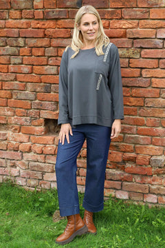 Barbara Pocket Cotton Top Charcoal