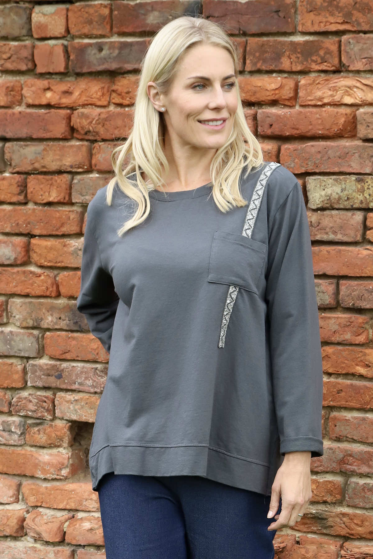 Barbara Pocket Cotton Top Charcoal