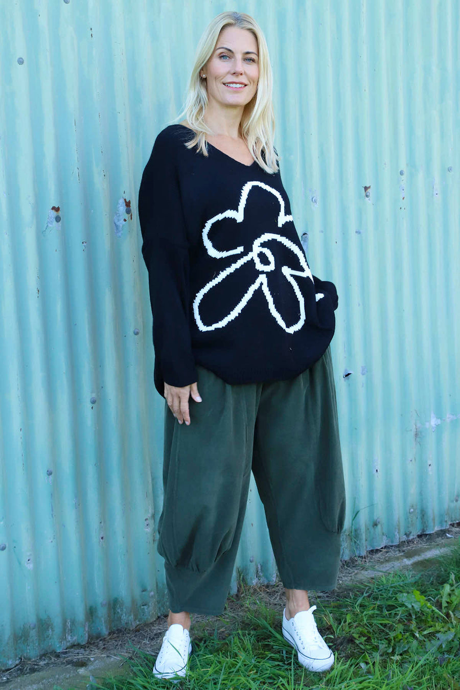 Roxanna Flower Knitted Jumper Black