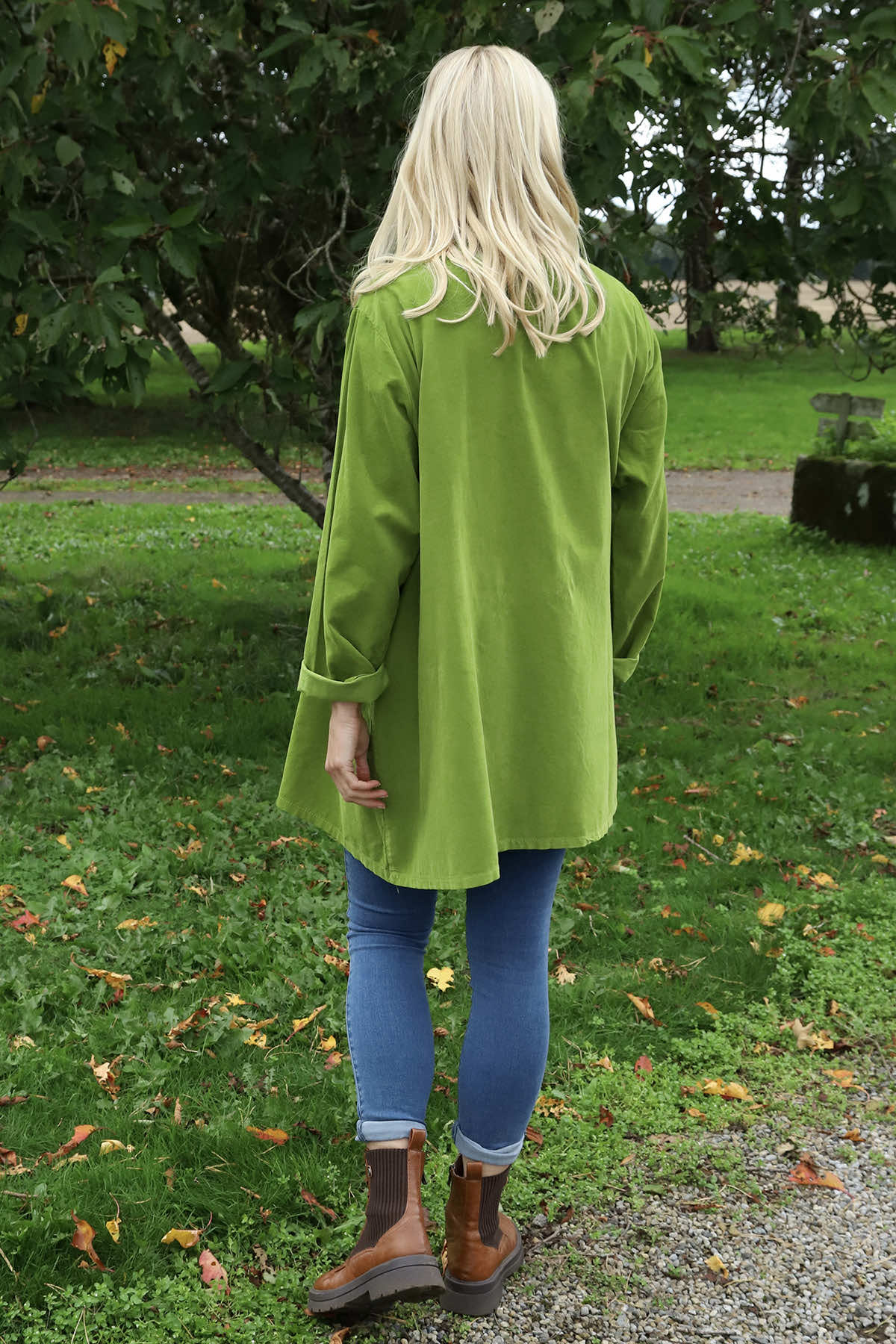 Shauna Button Pocket Needlecord Top Green