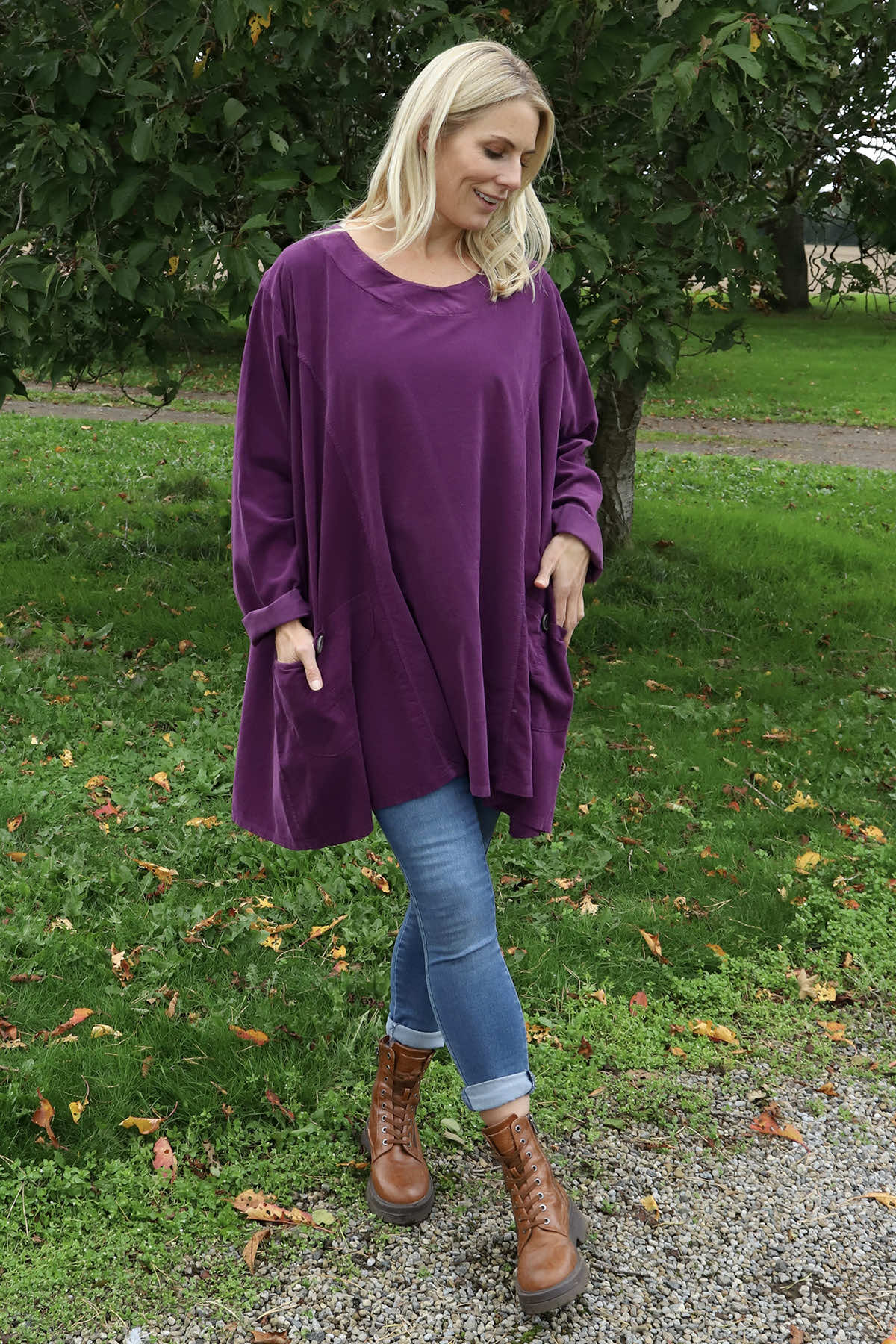 Shauna Button Pocket Needlecord Top Purple