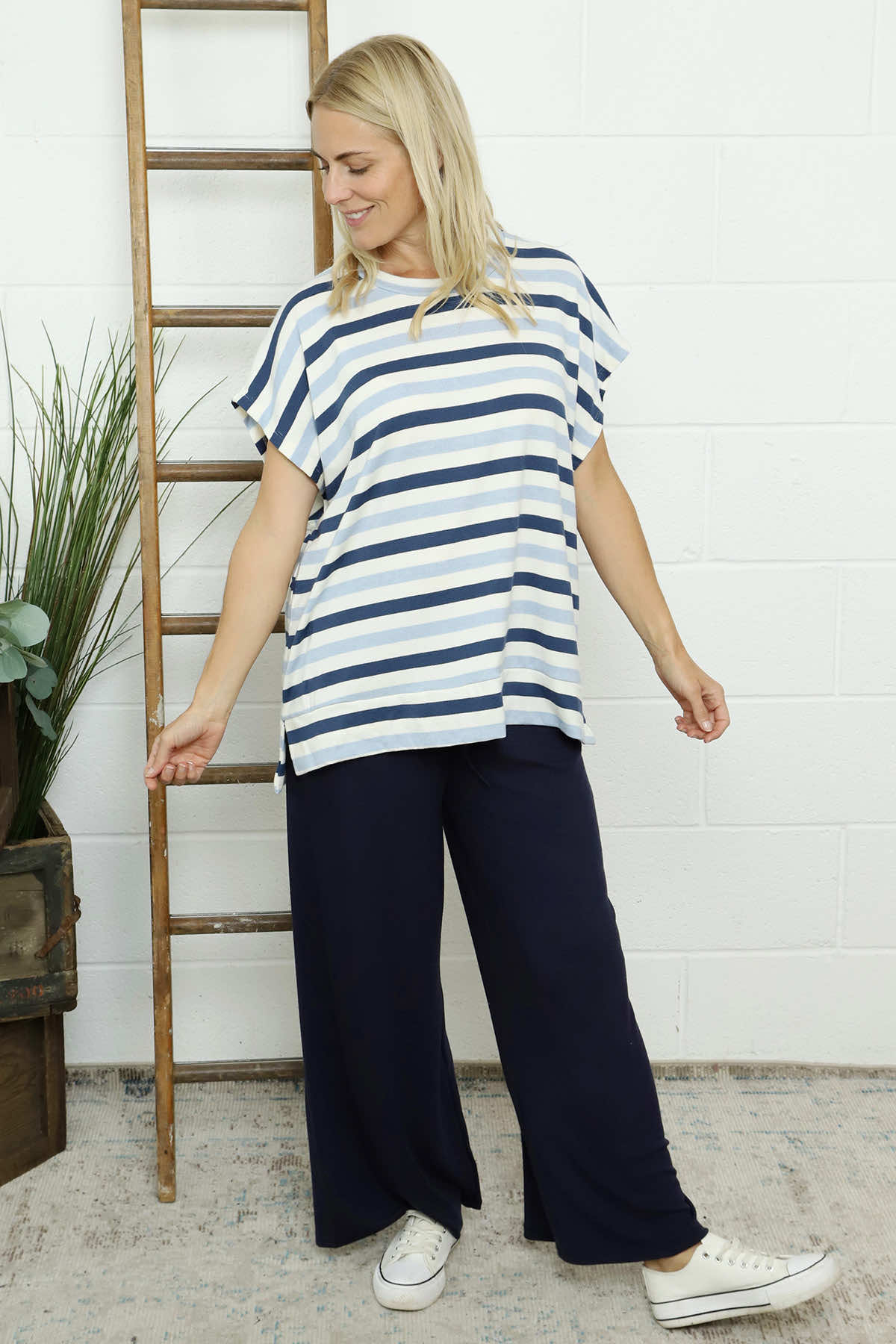 Winona Stripe Knit Top Blue