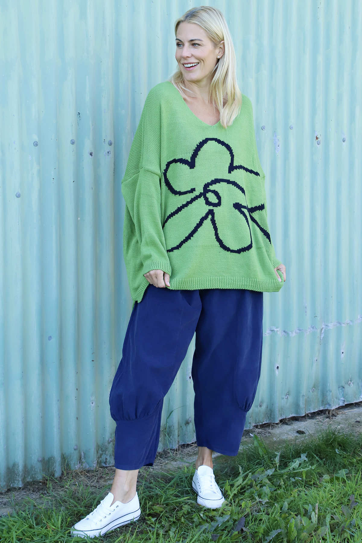 Roxanna Flower Knitted Jumper Green