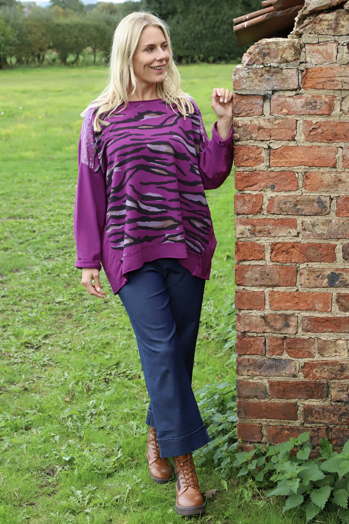 Estella Print Cotton Top Berry