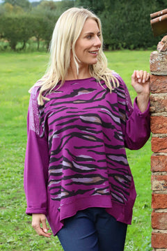 Estella Print Cotton Top Berry