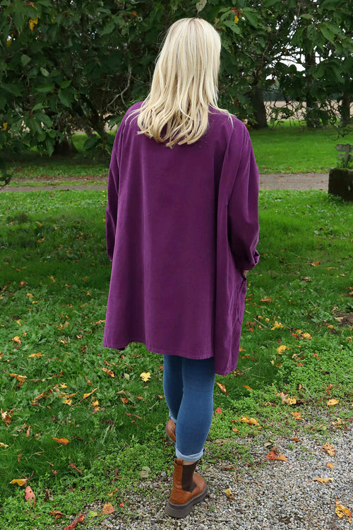 Shauna Button Pocket Needlecord Top Purple - Image 4