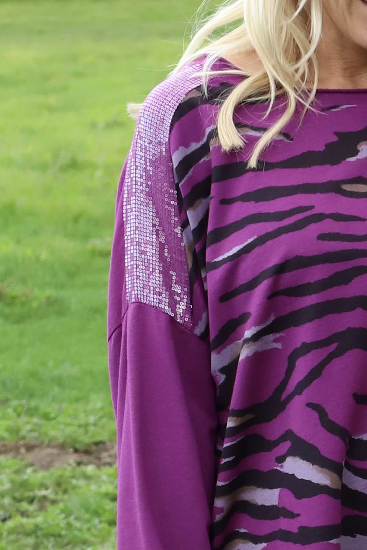 Estella Print Cotton Top Berry