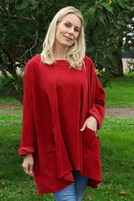 Shauna Button Pocket Needlecord Top Red Red - Shauna Button Pocket Needlecord Top Red