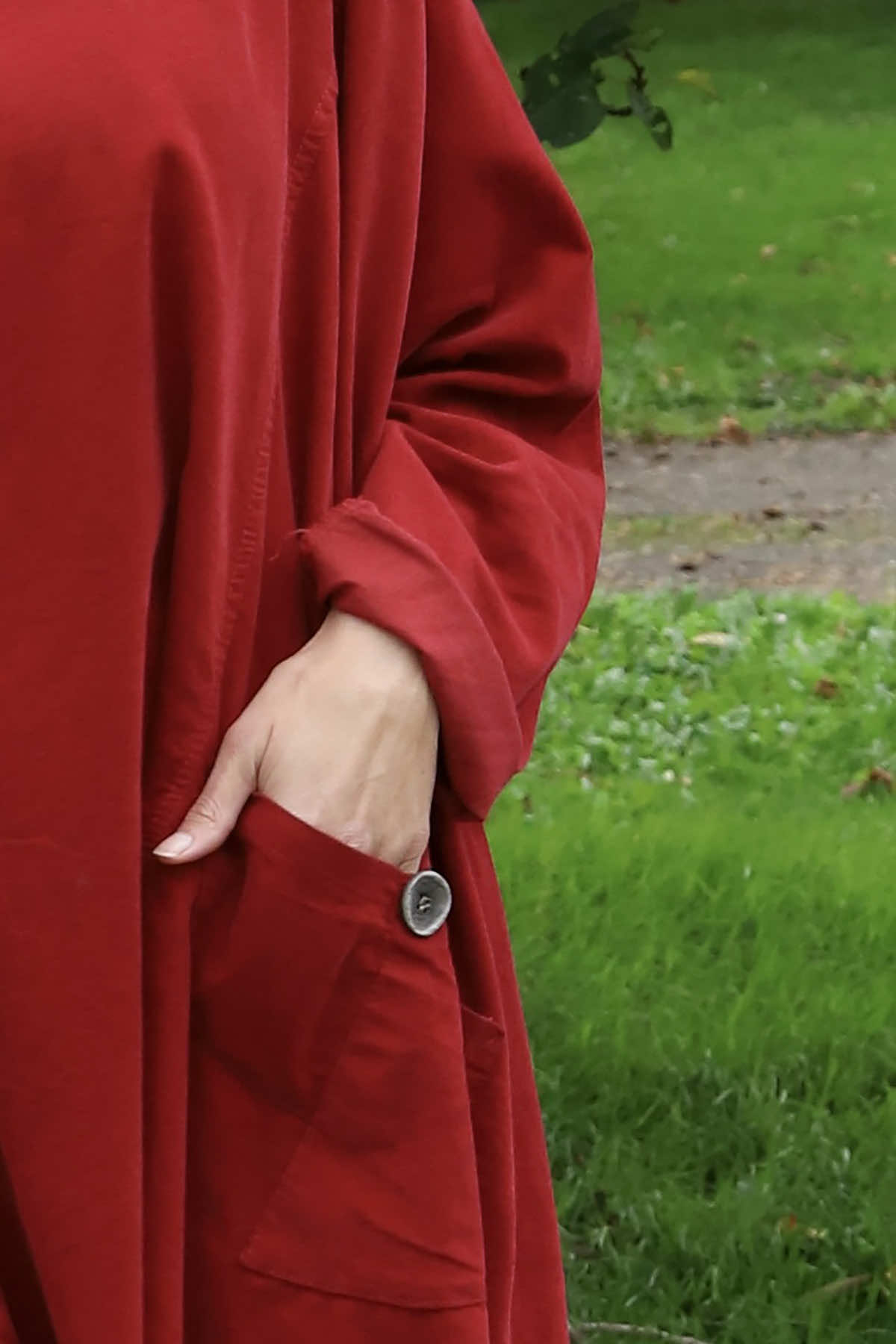 Shauna Button Pocket Needlecord Top Red