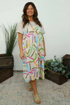 Ebony Print Cotton Dress Stone