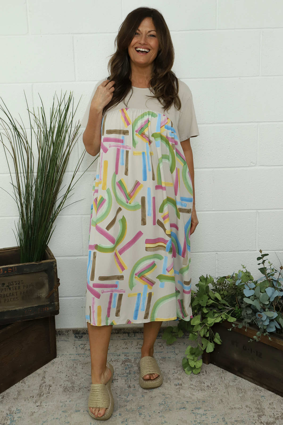 Ebony Print Cotton Dress Stone