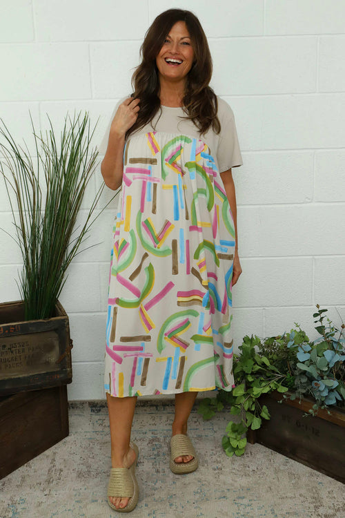 Ebony Print Cotton Dress Stone - Image 2