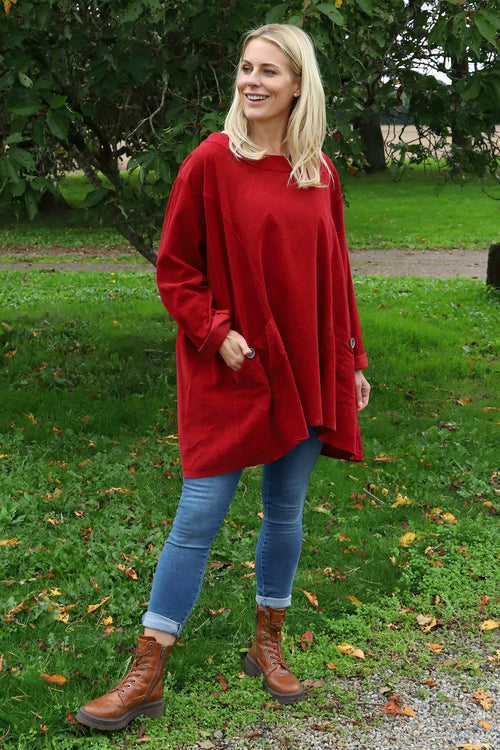 Shauna Button Pocket Needlecord Top Red - Image 3