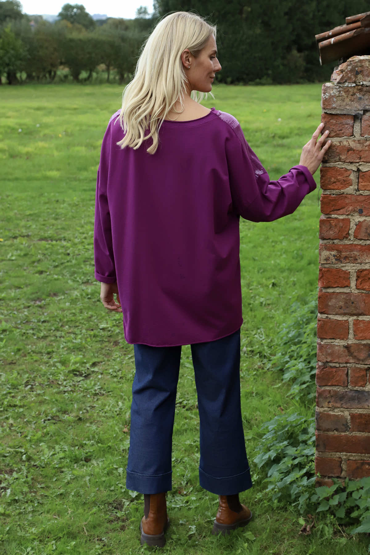 Estella Print Cotton Top Berry