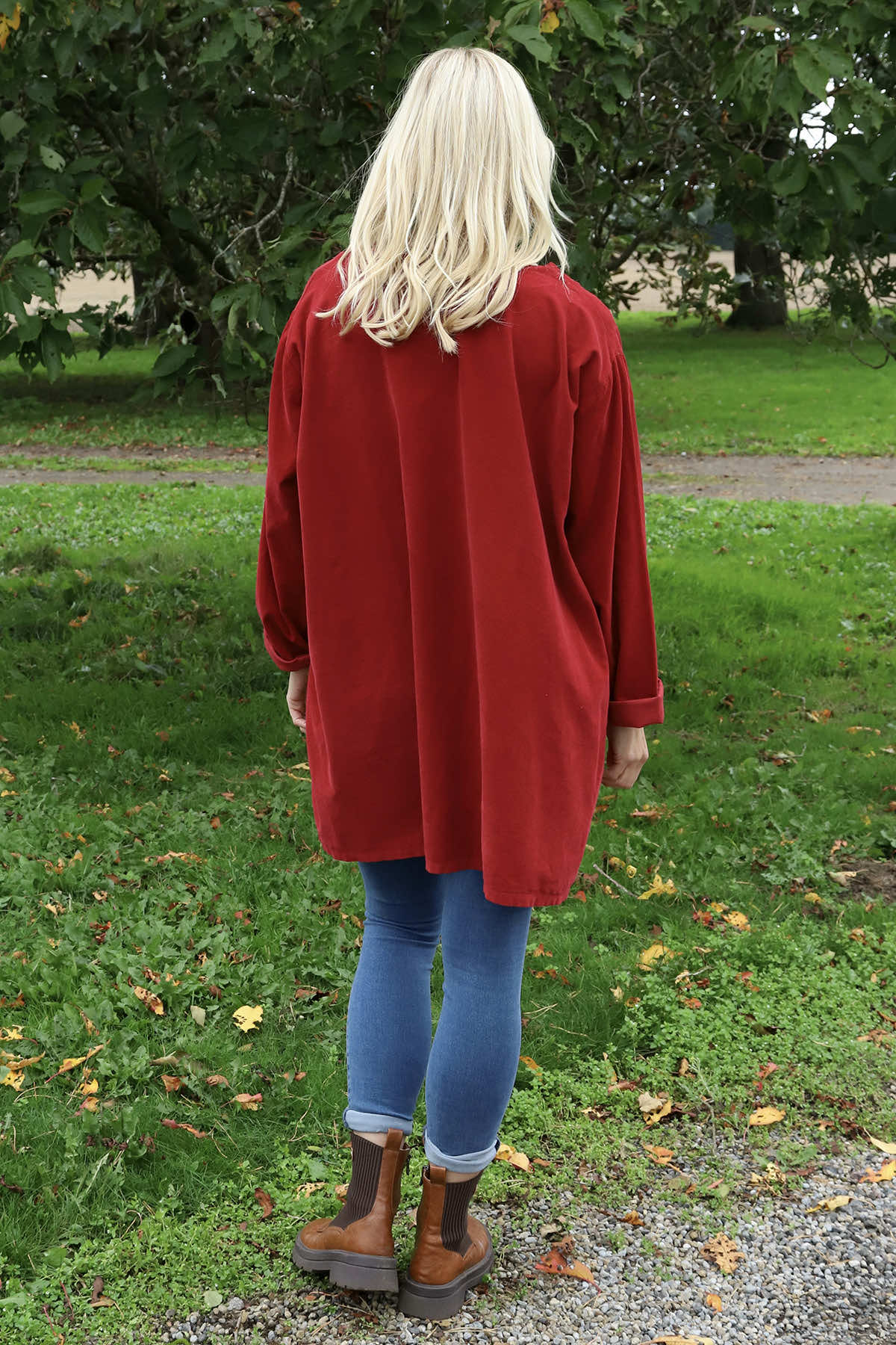 Shauna Button Pocket Needlecord Top Red