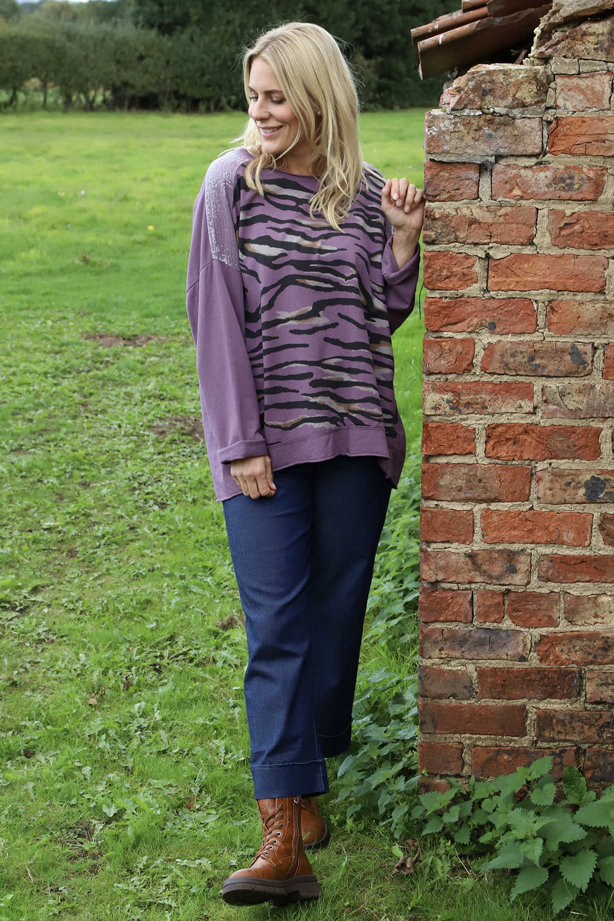 Estella Print Cotton Top Purple