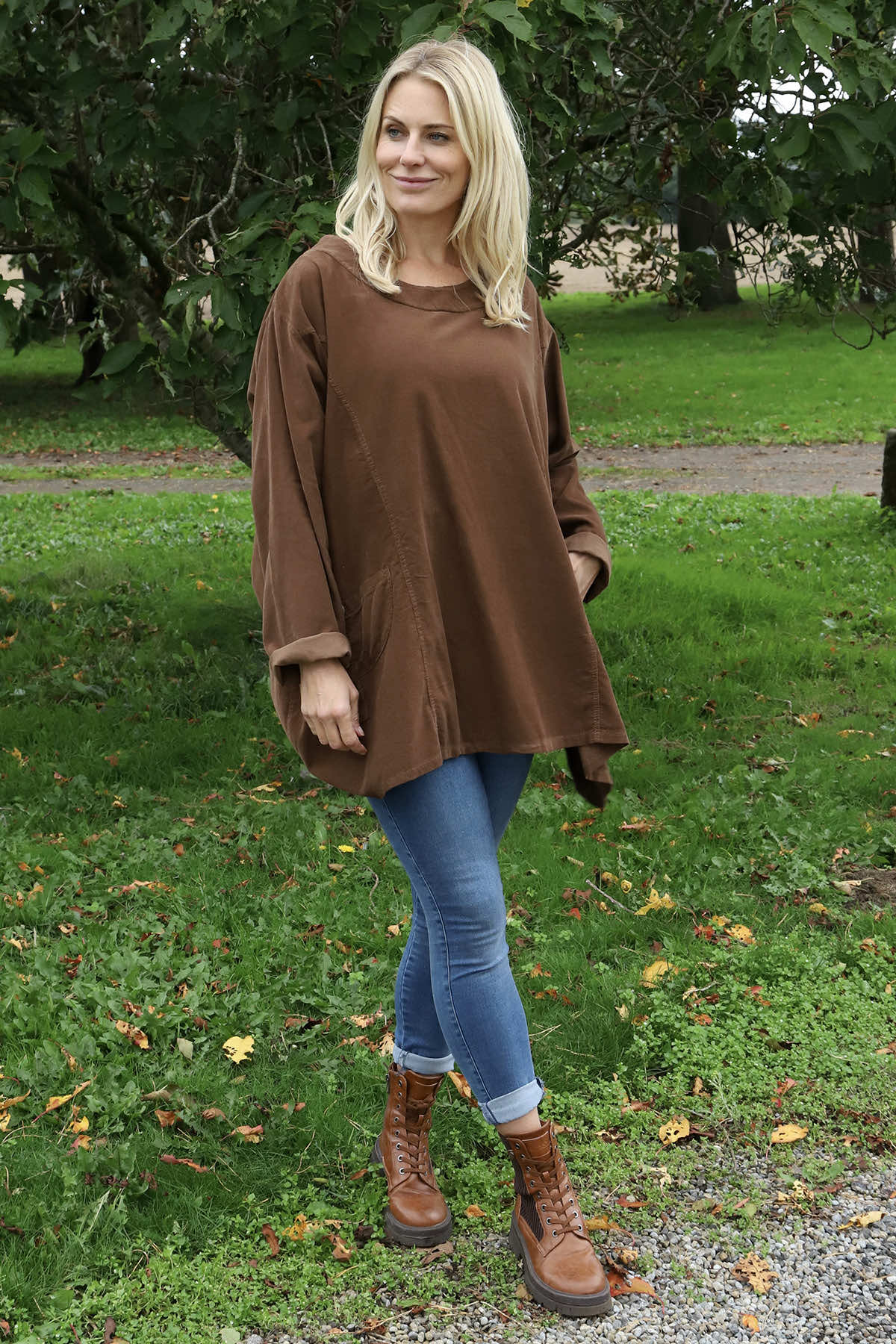 Shauna Button Pocket Needlecord Top Nutmeg