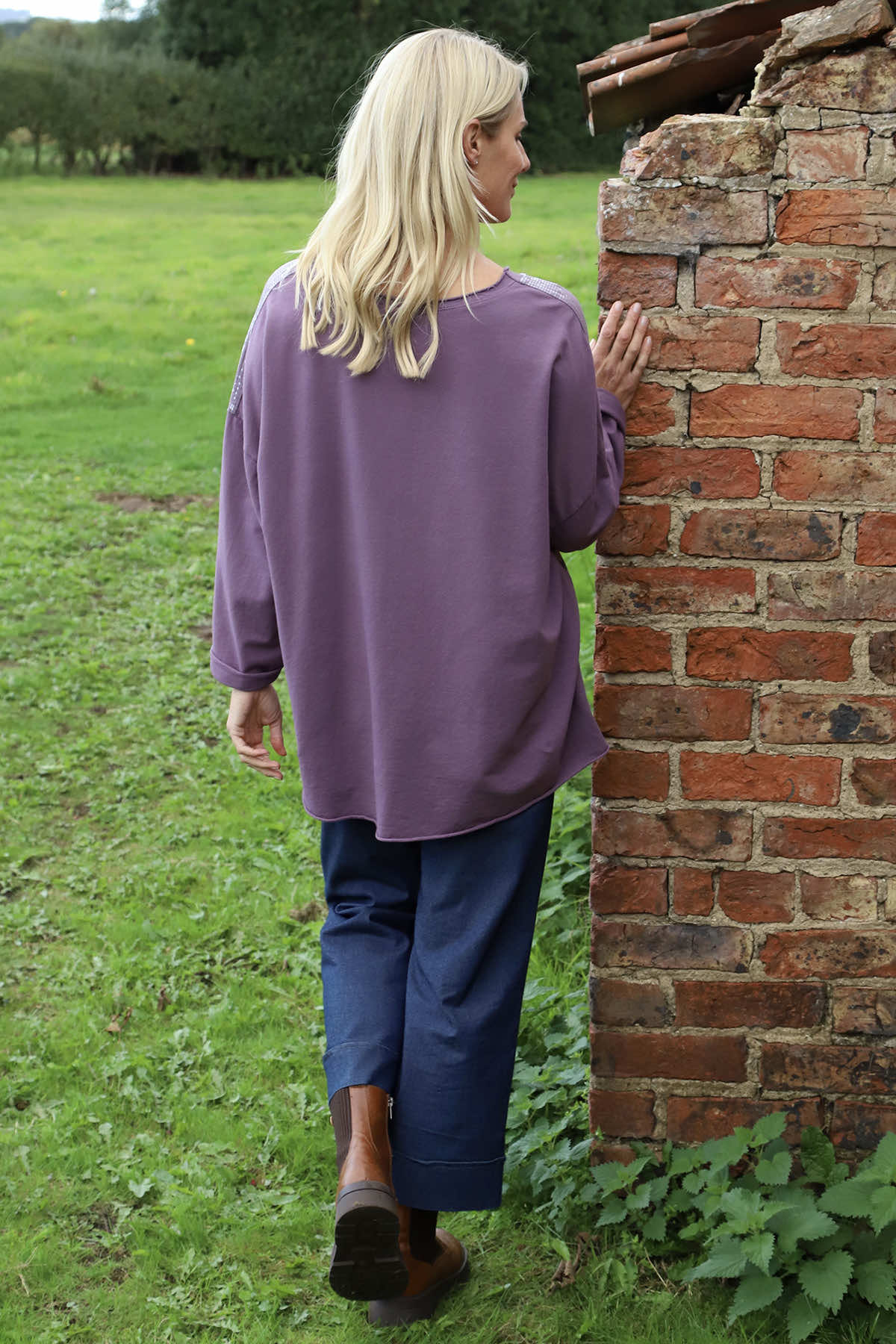 Estella Print Cotton Top Purple