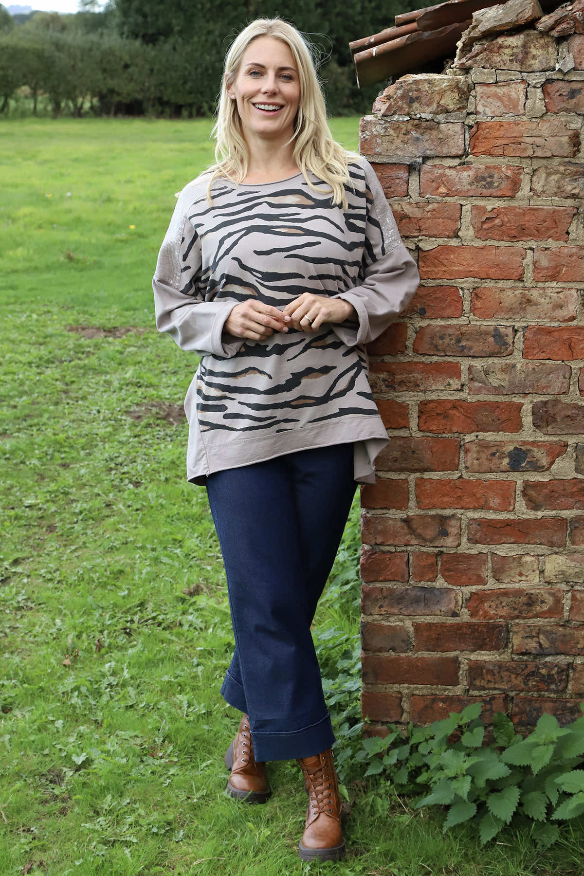 Estella Print Cotton Top Mocha