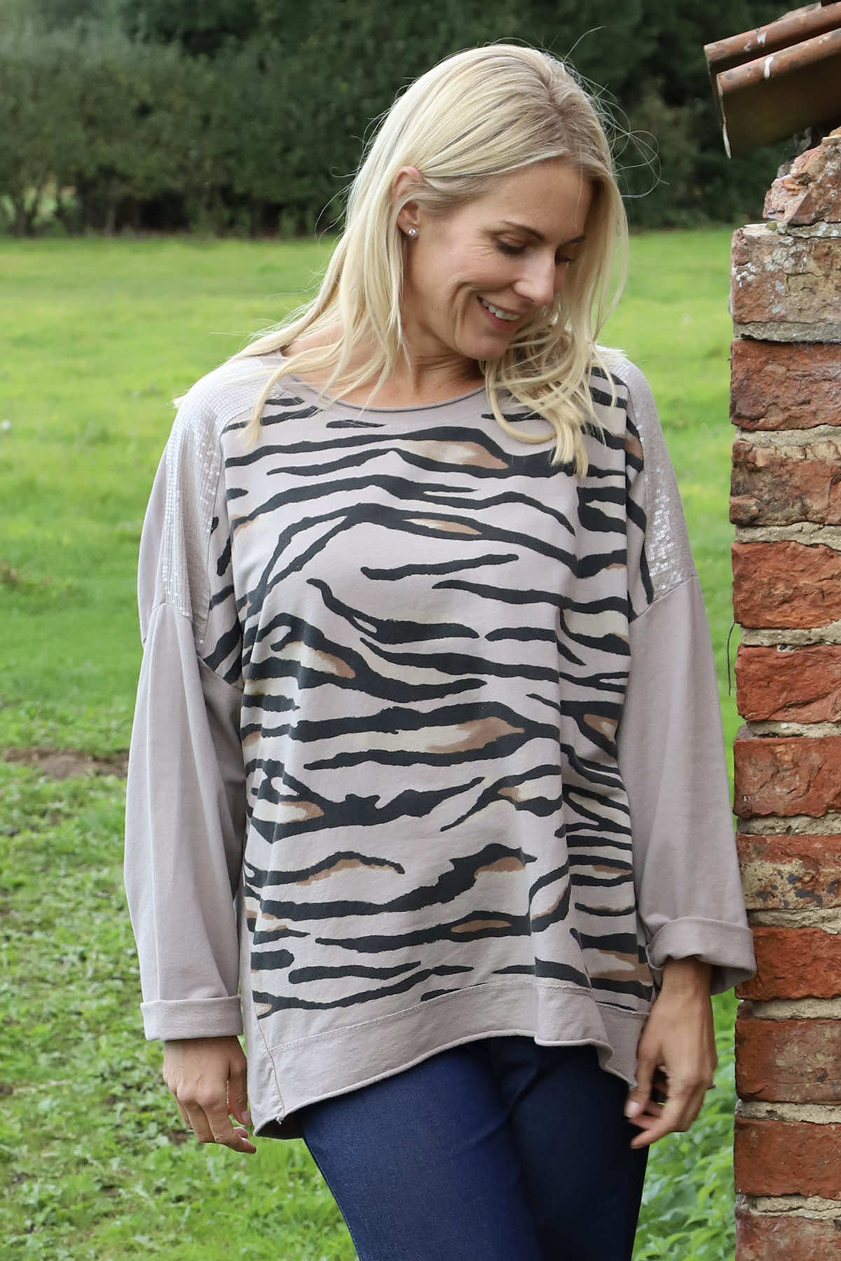 Estella Print Cotton Top Mocha